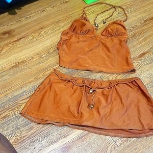 2pc women's copper colored swim suit